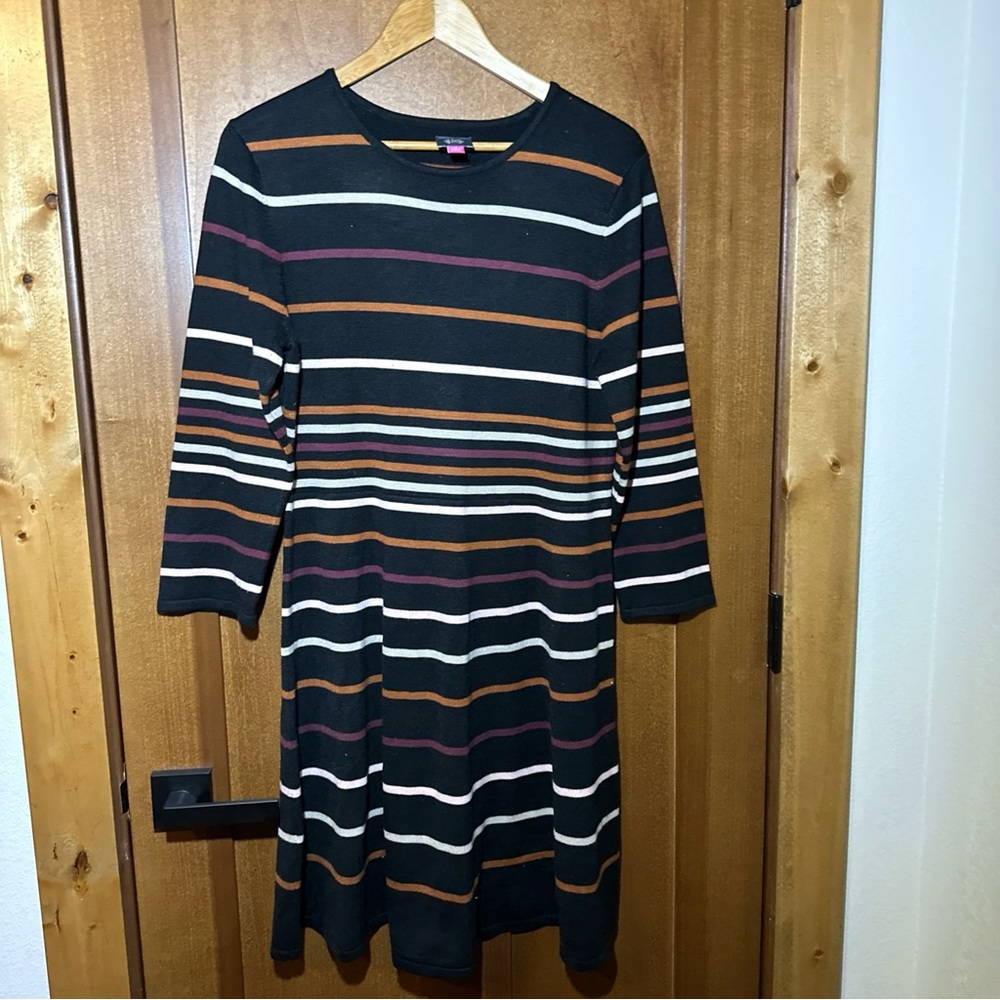 Vince Camuto Women's XL Sweater Dress Striped Knit‎ A-Line Knee Length Stretch